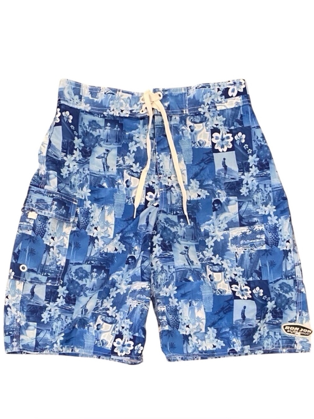 Ron Jon Surf Shop Sz 30 Boardshorts Hula Girls Aloha Hawaiian Blue Logo Nice